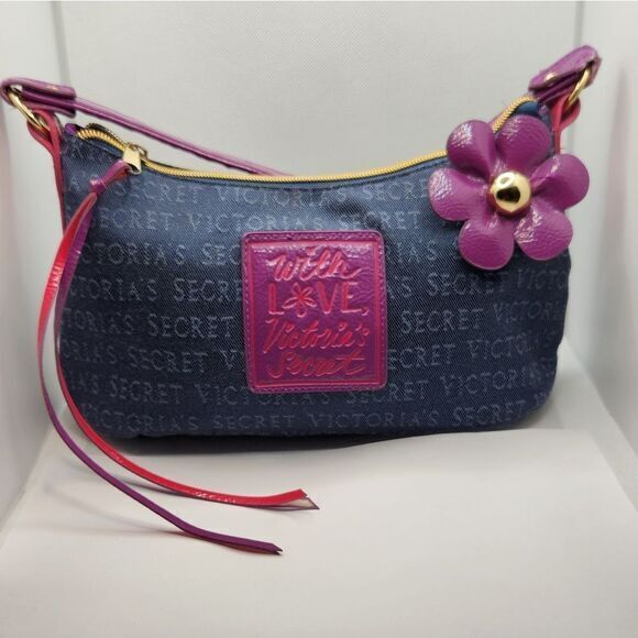 Victoria Secret With Love Vintage Denim Hobo Bag Womens‎ Purse Shoulder Bag - Picture 2 of 13